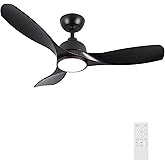 SODSEA 42 Inch Ceiling Fans with Lights, Outdoor Ceiling Fan with Reversible Motor, Dimmable, 3-Colors Temperature, 3 ABS Blades, Smart Ceiling Fan with Light and Remote for Living Room/Bedroom, Black
