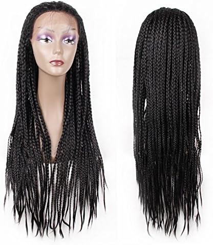 Jiayi Box Braided Lace Front Wigs Full Braids with Baby Hair for Black Women Long Synthetic Hair Half Hand-made Braided Wigs Daily Wear(26", Natural Black Color 1B)