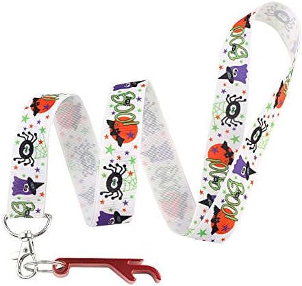 BOO &amp; Bat &amp; Stars &amp; Spook &amp; Spider Keychain Keyring Key Chain Holder Lanyard Straps with Mini Silver Steel Spring Clips -with Red Bottle Opener Keychain