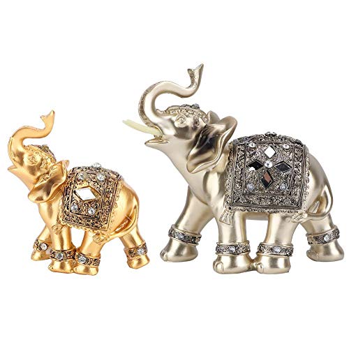Wifehelper Golden Elegant Statue with Trunk Facing Upwards Collectible Wealth Lucky Wealth Gift Home Decoration Decor (2 pcs(9 * 9cm +14 * 15cm))