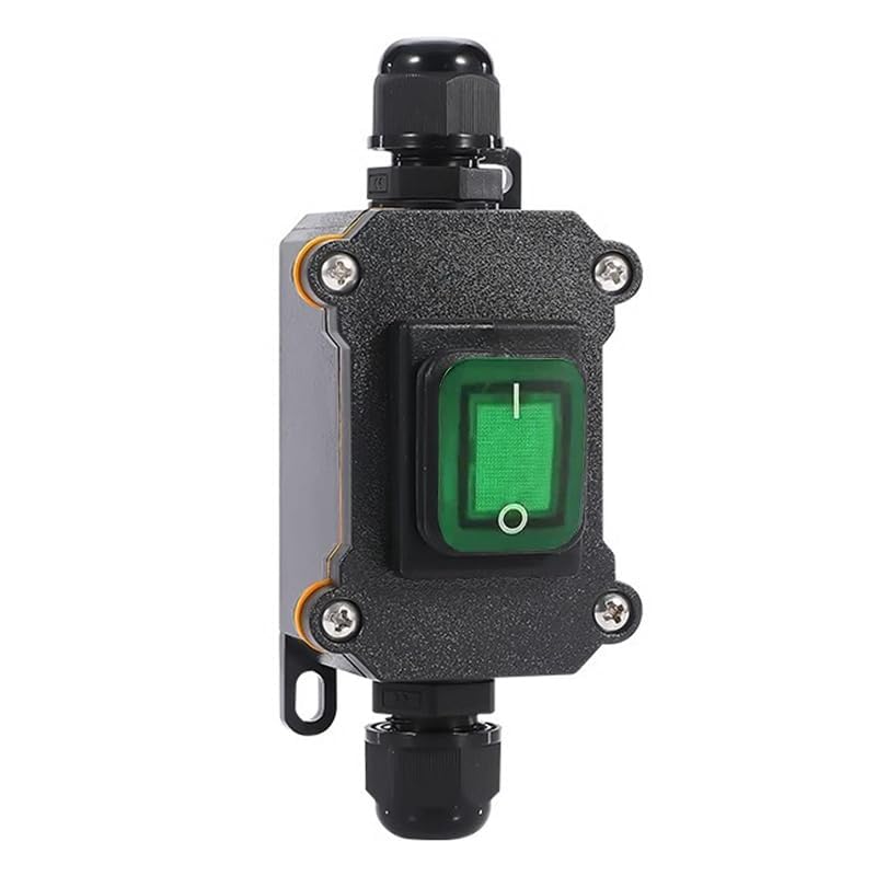 Meskliu Waterproof Inline Switch, 12VDC/16A-24VDC/20A DPST On/Off Rocker Switch, IP67 Switch, Cable Switch, Cord Switch for Outdoor Use on Both Sides Inlet and Output (Green LED)