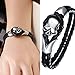 Prime Leader Fashion Jewelry Black Gothic Biker Men'S Skull Bracelet Leather Wrap Bangle Stainless Steel Clasp 10Mm Width 7.09 Inch