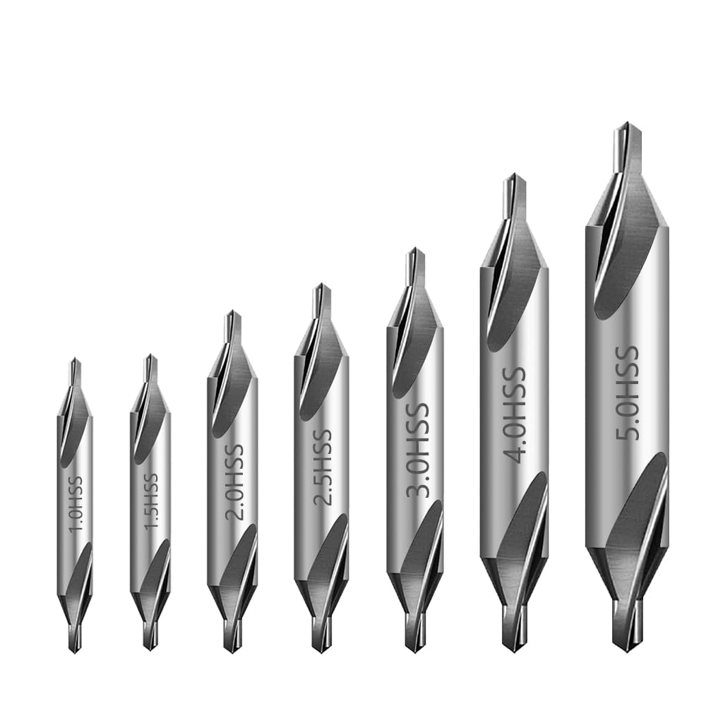 YDHfdc 7 Pcs Centre Drill Bits Set - 1/1.5/2/2.5/3/4/5mm HSS Countersink Drill Bit Set - 60° for Metal & Lathe