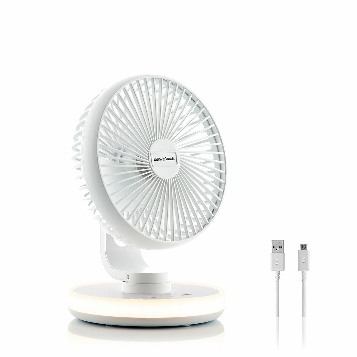 InnovaGoods Rechargeable Desk Fan with LED FanLed Ø6,6'' 4000 mAh, White