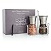 Luxury Salt and Pepper Grinder Set with BONUS Stand | Clear Glass & Stainless Steel | Ceramic Grinder w/Adjustable Coarseness | Kitchen Accessory for Fresh Ground Spices