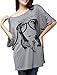 Allegra K Women Short Batwing Sleeve Portrait Pattern Loose Fit Tunic Top, Gray, Large / US 14