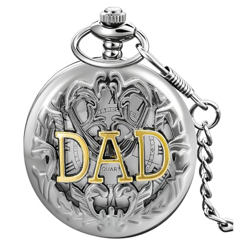 Tiong Vintage Pocket Watch Roman Numerals Scale Retro Quartz Pocket Watches with Chain for Dad Fathers Day