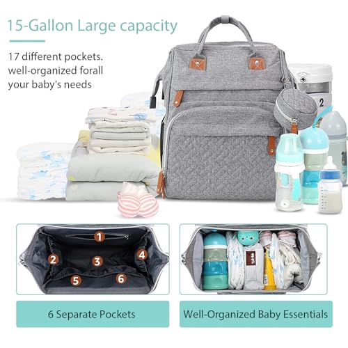 DerHutzucker Diaper Bag Backpack, Baby Travel Bag，Large Capacity Baby Diaper Bag with Changing Pad, Waterproof Travel Backpack for Boys & Girls, Multi-Function Baby Bag with USB Charging Port