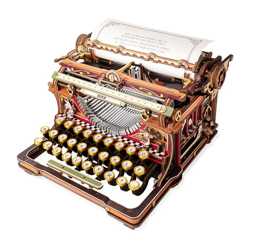 ROKR LK703C Wooden 3D Puzzle Mechanical Typewriter Model DIY Construction Kit for Adults, Retro Desk Furniture, Mechanical Typewriter (Magic Version)