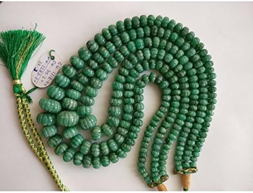 NATURAL EMERALD GEMSTONE MELON CUT MELON ROUNDEL BEADS 3 STRINGS NECKLACE GSN73