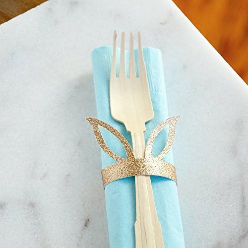 Champagne and Blue Bunny Napkin Rings and Napkins (set for 10). Wooden Forks and Napkins. Peter Rabbit Tablewear.
