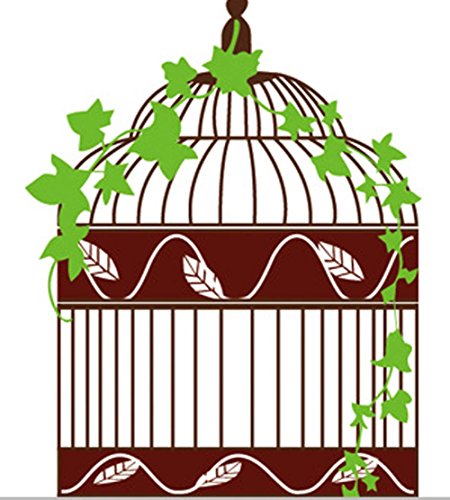 BIBITIME Green Tree Branch Hanging Birdcage with 4 Birds 3 Potted Plants Wall Sticker for Door Window Desk Decor Decals ,DIY Size: 59.06 41.34 IN