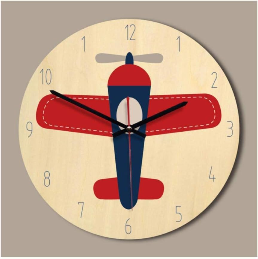 hutianyu Wooden Wall Clock Modern 11 Inch Colorful Printing Wall Watch Circular Mute