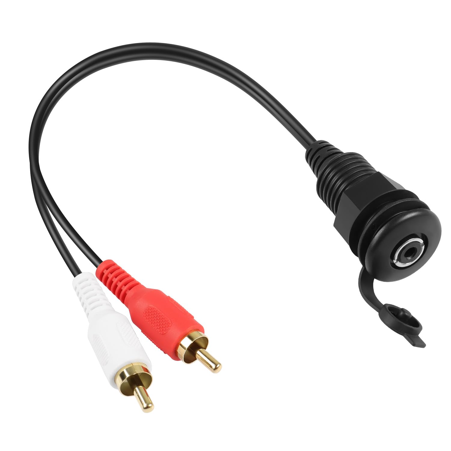 QIANRENON RCA to 3.5mm TRS Threaded Fixed Waterproof Cable 2 RCA Male to 1/8 Female Stereo Embedded Mount Adapter RCA to 3.5mm Headphone Mount socket, for TV Tablet Speaker Home Theater, 30cm/11.8in