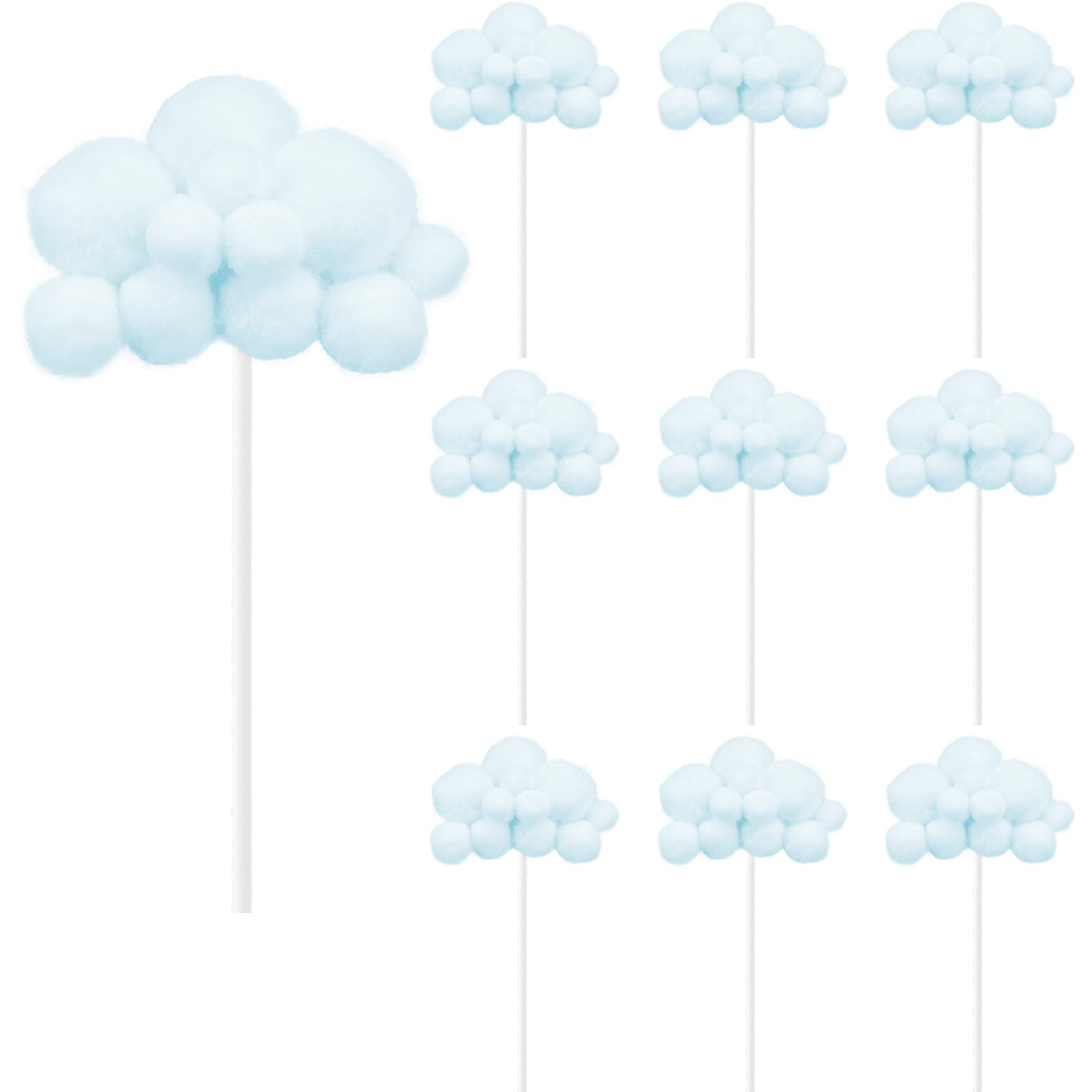 Photo 1 of 10pcs Cloud Cake Topper Plush Cloud Cupcake Toppers Yarn Ball Cake Dessert Picks Decoration For Baby Shower Birthday Wedding Party Supplies (Blue)