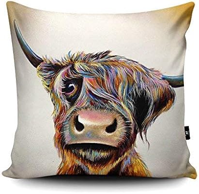 Per7gper7g Cute Highland Cow Cushion By Adam Barsby Colourful