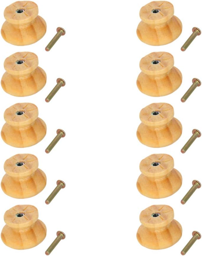 MroMax Round Wood Knobs 33 x 25mm/DxH Cabinet Furniture Kitchen Varnish Pulls Handles for Dresser Drawer Wardrobe Wood 10Pcs