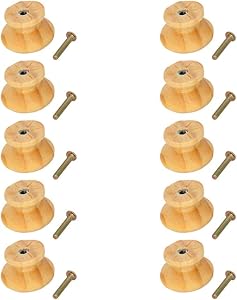 MroMax Round Wood Knobs 33 x 25mm/DxH Cabinet Furniture Kitchen Varnish Pulls Handles for Dresser Drawer Wardrobe Wood 10Pcs