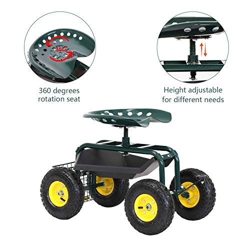 kinbor Garden Cart Rolling Work Seat with Wheels Tool Tray Pricepulse