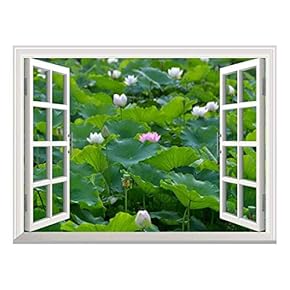 Removable Wall Sticker/Wall Mural - Lotus in a Pond | Creative Window View Wall Decor - 24"x32"