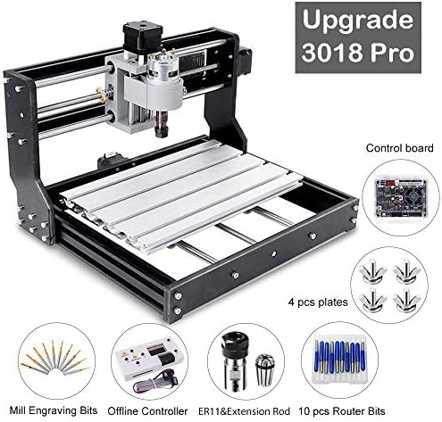 【New Version】Upgrade CNC DIY 3018 Pro GRBL Control DIY Mini CNC Machine, 3 Axis PCB Milling Machine, Wood Router Engraver with Offline Controller XYZ Working Area 300x180x45mm.