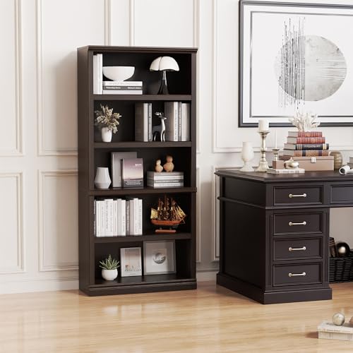 Bevfint Bookshelf, Open Storage 70 Inch Tall 5 Shelf Bookcase, Floor Standing Bookshelves and Bookcases, Book case for Farmhouse Library Office Bedroom Kids, Dark Cherry - 5 Tier
