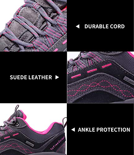 TFO Women's Hiking Shoes Anti-Slip Breathable Sneaker for Outdoor Walking Trekking Grey