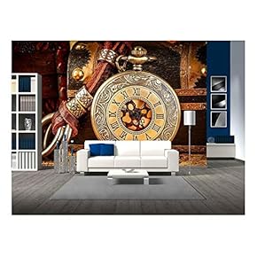 Vintage Antique Pocket Watch. Vintage Grunge Still Life. - Removable Wall Mural | Self-Adhesive Large Wallpaper - 66x96 inches