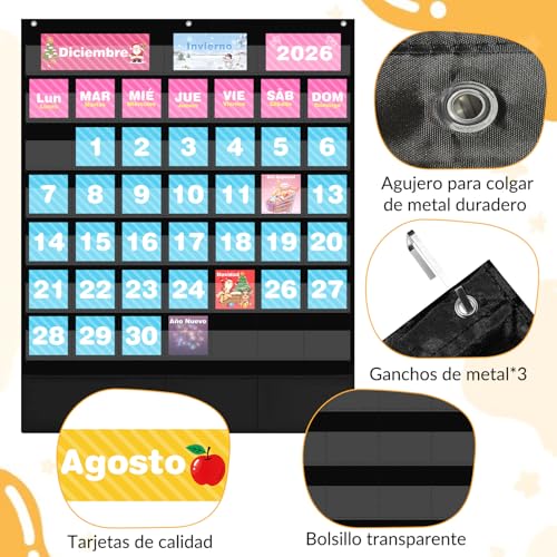 Calendario para Niños, Calendario Diseñado para México con 100 Tarjetas de Actividades, Tamaño 61x72 CM, Material Didáctico Preescolar, Aprendizaje Temprano, Decoración de Aula, Adecuado para Uso Doméstico y Escuela