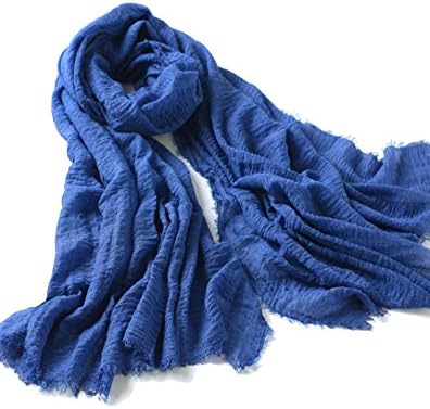 Faurn Crinkle Soft Light Blanket Oversized Scarf Shawl Wrap Hijab Blue