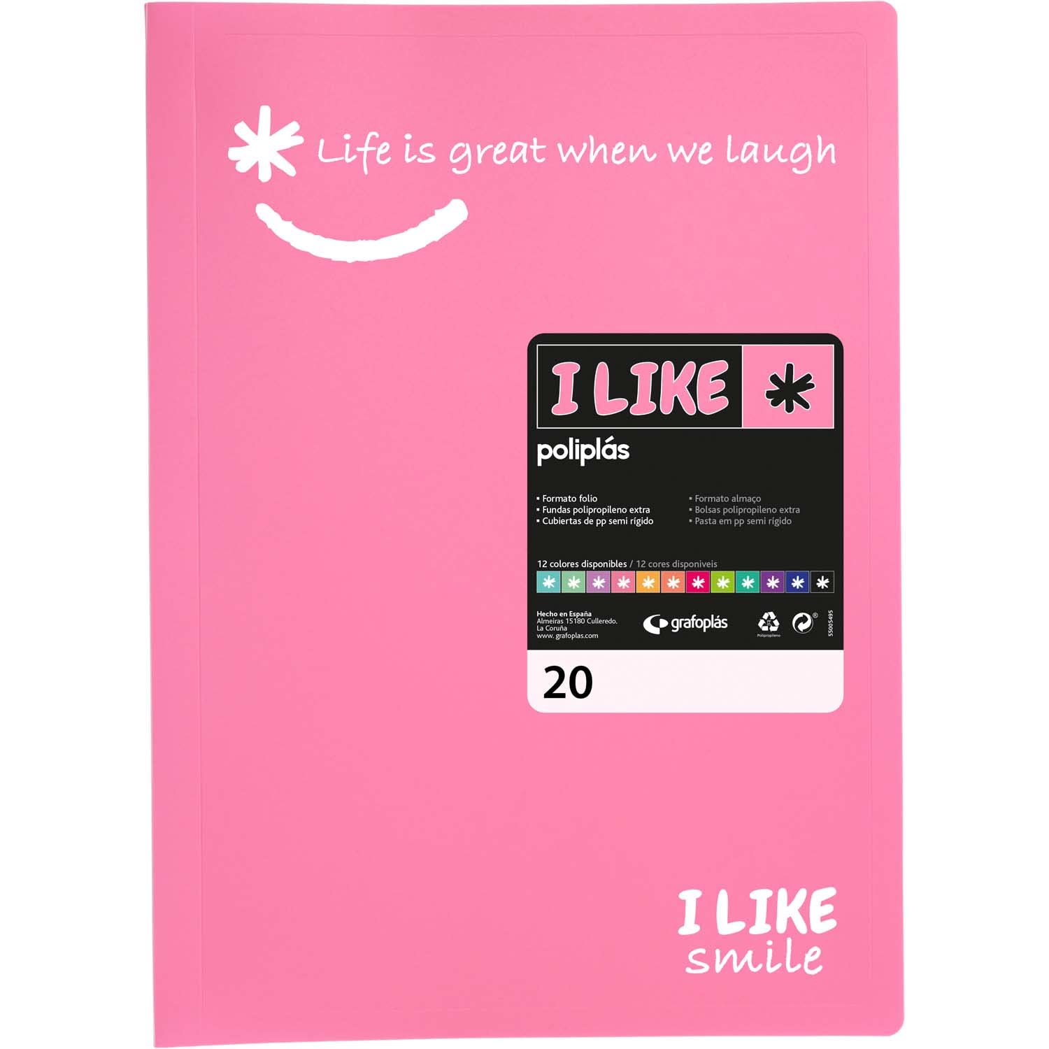 Grafoplás 1450853 Document Folder Folio Size Light Pink 20 Transparent Pockets Polypropylene Like Polypropylene