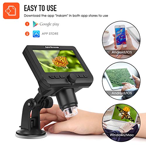 WiFi HD Microscope 1080P 4.3 inch LCD Screen, VSATEN Wireless Digital 50X-1000X Magnification Zoom USB Microscope Camera 2.0 Megapixels 8 Led Camera Video Recorder for iPhone Android Windows Mac Linux - Thumbnail 5