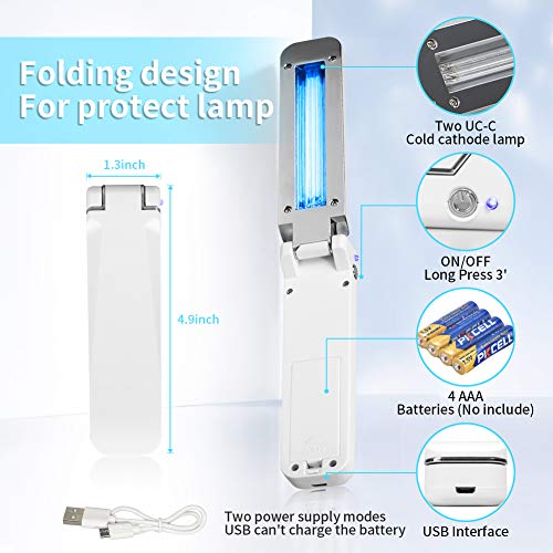 UV Light Sanitizer Wand, Portable UVC Light Disinfector Lamp Chargable Foldable for Home Hotel