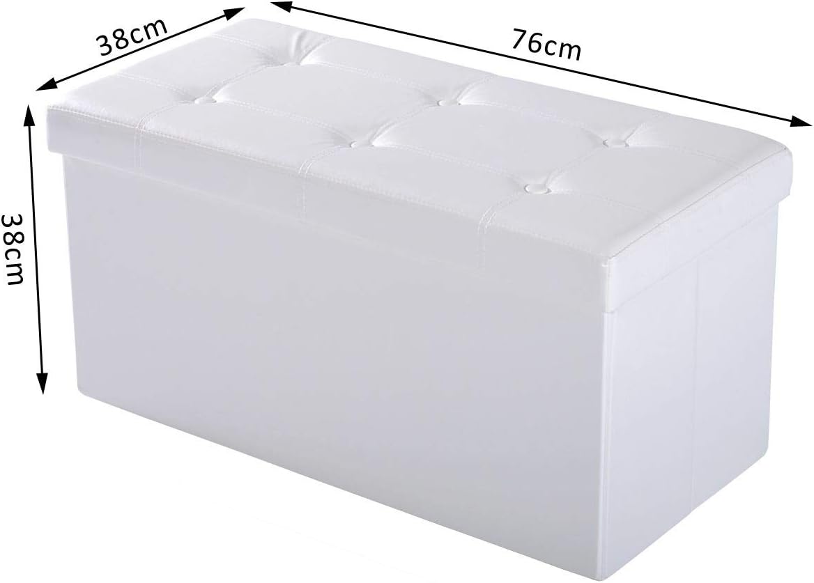 HOMCOM Folding Faux Leather Storage Cube Ottoman Bench Seat PU Rectangular Footrest Stool Box (Cream White) - Image 3