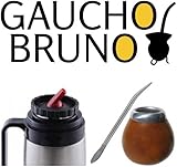 Yerba Mate Gourd, Bombilla and Flask Gaucho Bruno with Precision Pour Spout