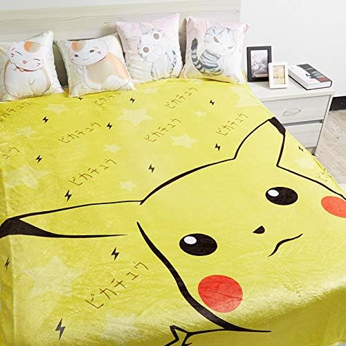 Scotch Painter's Tape MGFHOME Flannel Blanket Anime Pokemon Cartoon Pikachu Kawaii Throws Full Queen Size, 210X150CM, Super Soft Plush (Pikachu A)