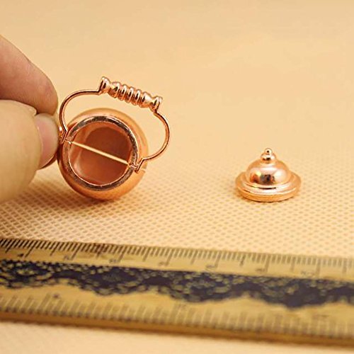 AkoMatial Dollhouse Furniture Accessories, Tea Kettle Pot Play Furniture Toy for 1/12 Dollhouse Miniature Kitchen Accessory - Golden - Thumbnail 4