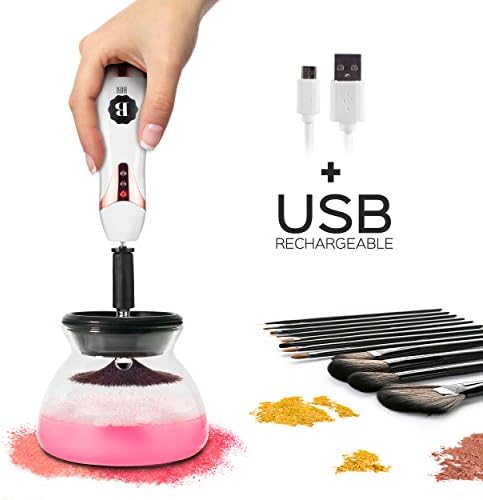 BIBI USB CHARGING Makeup Brush Cleaner and Dryer Machine, Clean in Seconds and Dry with 8 Rubber Holders, 2 Adjustable Speed