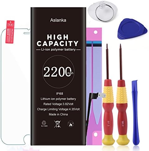 Aslanka Battery for iPhone 6s,New 0 Cycle of 2200 mAh Replacement Battery, Full Set of Repair Tools Include Adhesive & Instruction and Screen Protector -[2 Year Warranty]