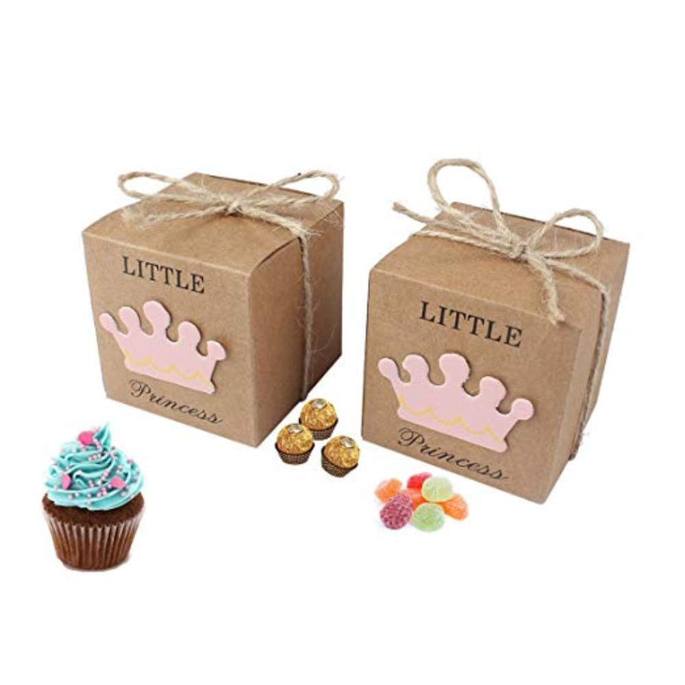 50pcs Baby Shower Favor Boxes Kraft Paper Candy Box Gift Packing Box Little Princess Pink Crown Kraft Boxes Girl Boy Birthday Favors Decor for Wedding Birthday Party (Pink(Princess))