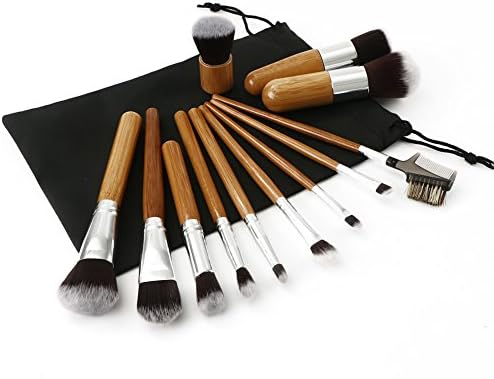 Summifit 12 Pcs Bamboo Handle Makeup Brush Set with Bag Professional Premium Synthetic Foundation Eyeshadow Concealer Blush Kabuki Cosmetics Brushes Kit