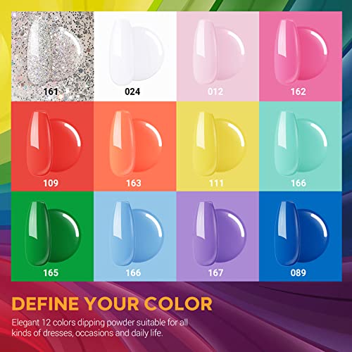 Modelones Dip Powder Nail Kit Starter, 12 Colorful French Style Quick Drying Dipping Powder with