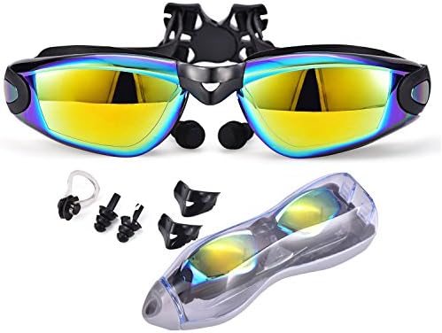 Swimming Goggles, DUZCLI Mirrored Swim Glasses Ultra Anti Fog ,UV Protection ,No Leaking Swim Goggles with Free Case ,Nose Clip and Ear Plugs for Men Women Boys Girls (Black)