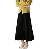 Ailaile Long Skirt Women's Fall Winter 100% Merino Wool Knitted Skirt Ribbed Elastic Solid Warm Sweater Skirts