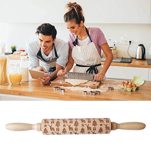 image for Graysky Wooden Christmas Embossed Rolling Pins, 3D Engraved Carved Xma