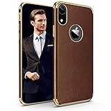 LOHASIC iPhone XR Case, Premium Leather Luxury Thin Slim Soft Flexible TPU Hybrid Bumper Non-Slip Grip Full Body Shockproof Protective Phone Cases Cover Compatible with iPhone XR (2018) 6.1inch -Brown