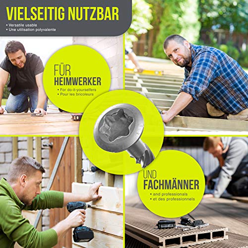 INNONEXXT® Premium Edelstahl Terrassenschrauben A2 inkl. Bit | 5,0 x 60 mm 200 Stück TX25 | Fräsrippen, Cut-Spitze… – Bild 8