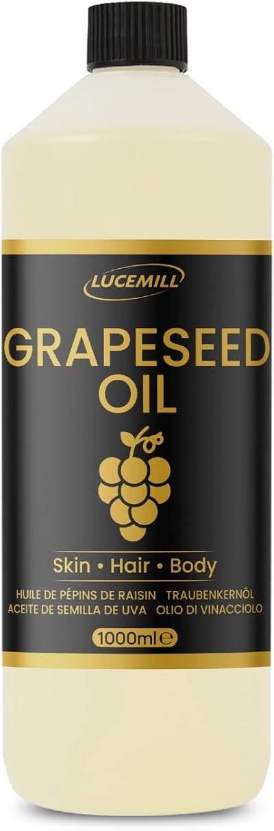 Lucemill Grapeseed Oil 1L 100% Pure Cold-Pressed Carrier Oil for Skin Hair