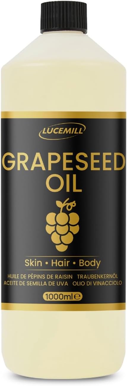 Lucemill Grapeseed Oil 1L 100% Pure Cold-Pressed Carrier Oil for Skin Hair