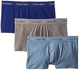 Calvin Klein Men's Underwear 3 Pack Cotton Stretch Low Rise Trunks, Blue/Grey Assorted, Small